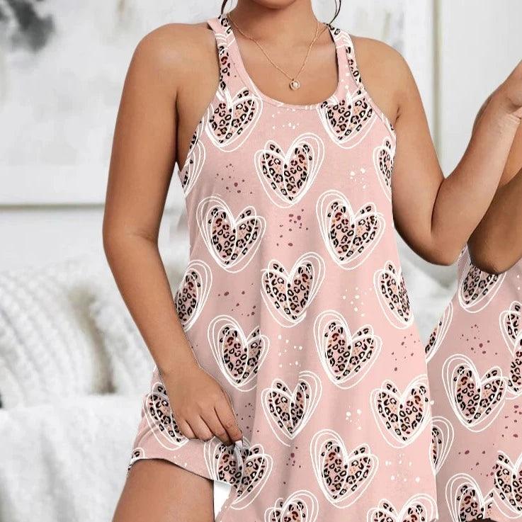 Casual Nightdress, Women's Plus Leopard & Butterfly Tank Sleep Dress