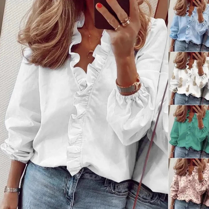 Lady Short Sleeve V Neck Shirts Casual Loose Elegant Basic Tops