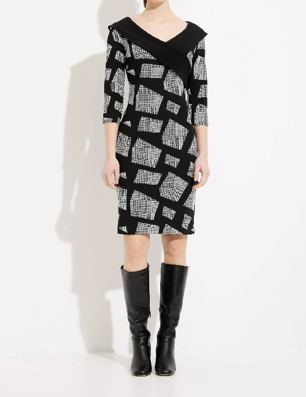 Faux Leather Printed Dress In Black/white