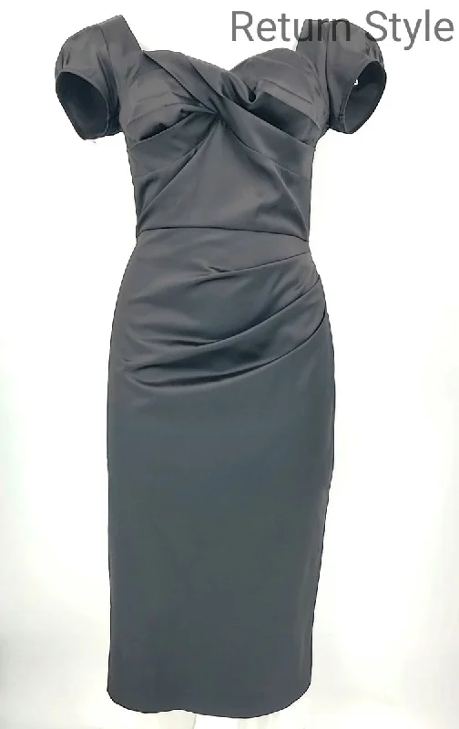 STOP STARING Black Satin Size MEDIUM (M) Ruched Dress