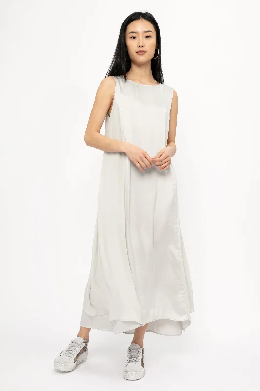 Long Silk Dress in Light Grey