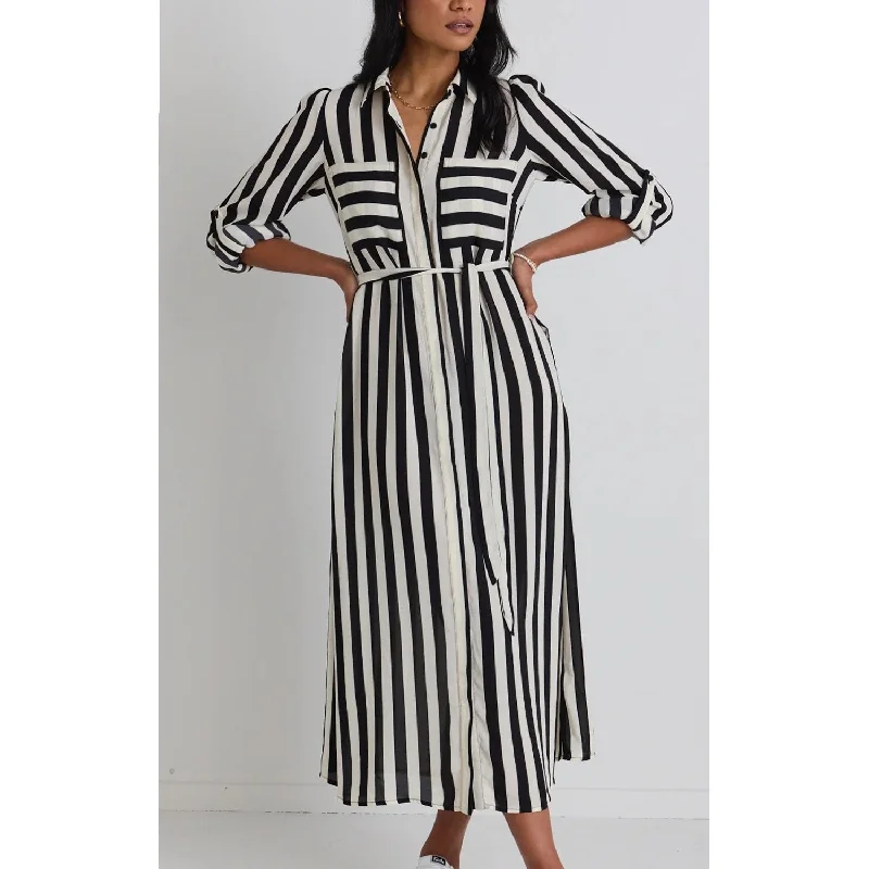 Dress Cyprus Midi - Black & White Stripe