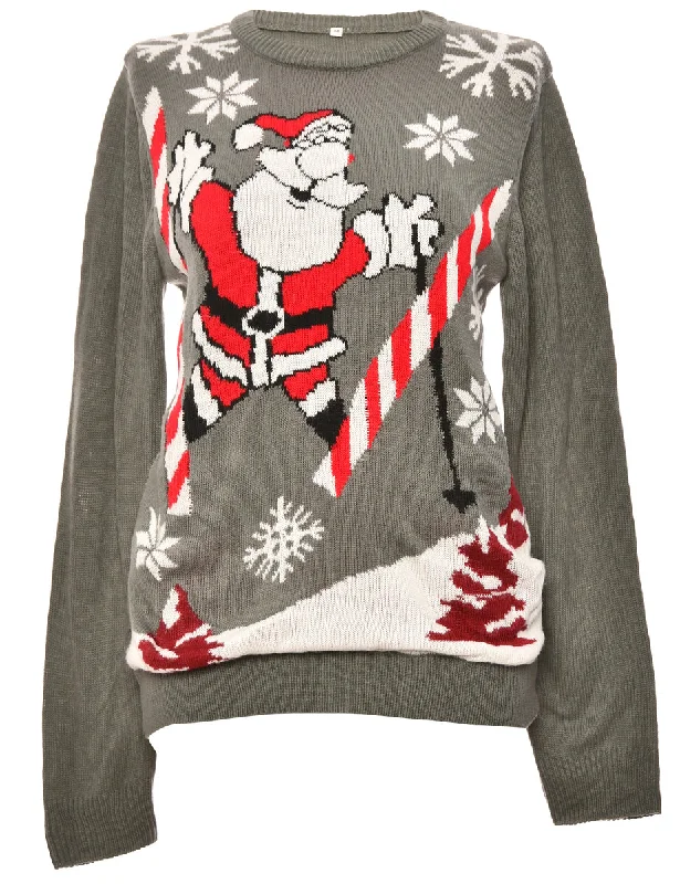 Dark Grey Santa Christmas Jumper - M