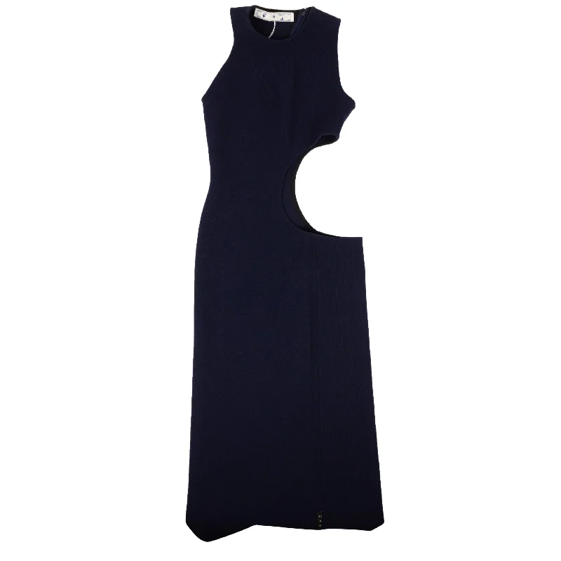 Navy Ribbed Open Circle Dress