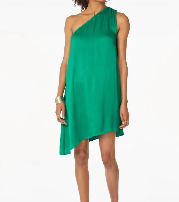 Asymetrical One Shoulder Dress In Green