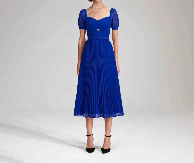 Chiffon Midi Dress In Cobalt