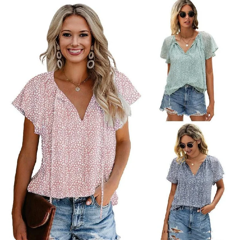 Maxime  V Neck Floral Blouse With Short Sleeves