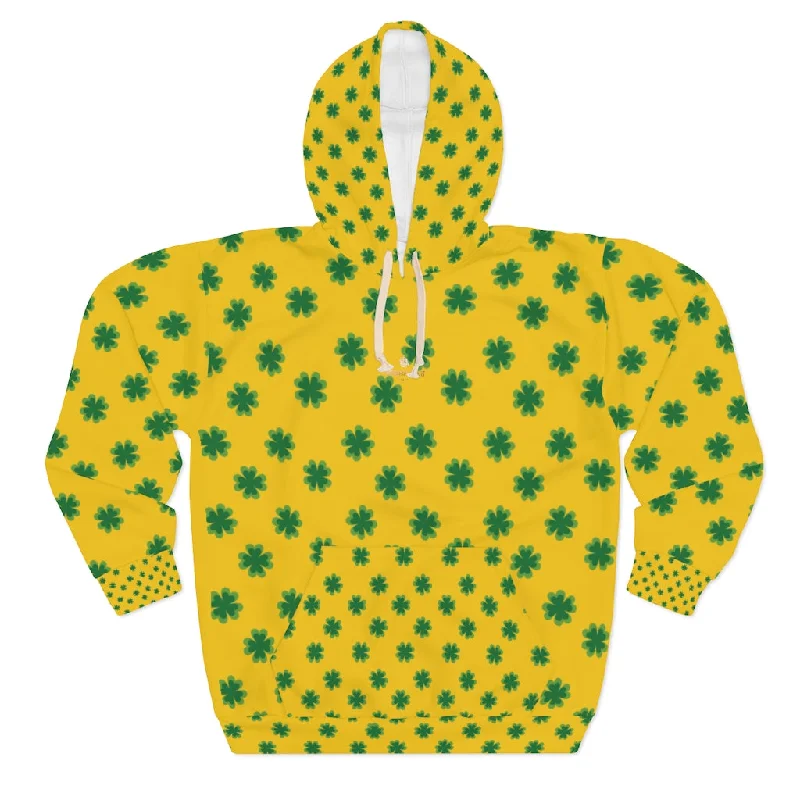 Yellow Green Clover Unisex Hoodies, Yellow Green Clover St. Patrick's Day Unisex Pullover Hoodie For Men/Women- Made in USA