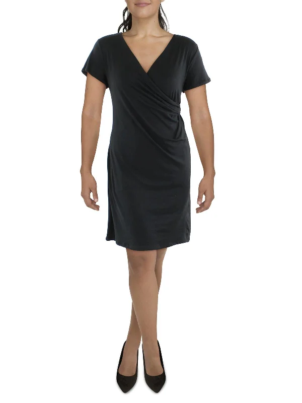 Plus Womens Knit Surplice Shift Dress