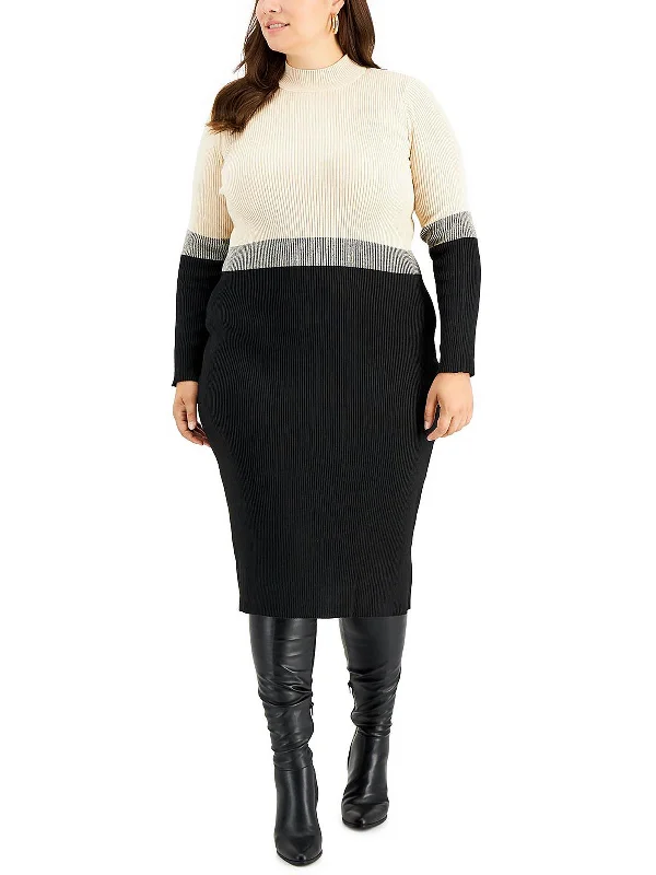 Plus Womens Colorblock Midi Sweaterdress