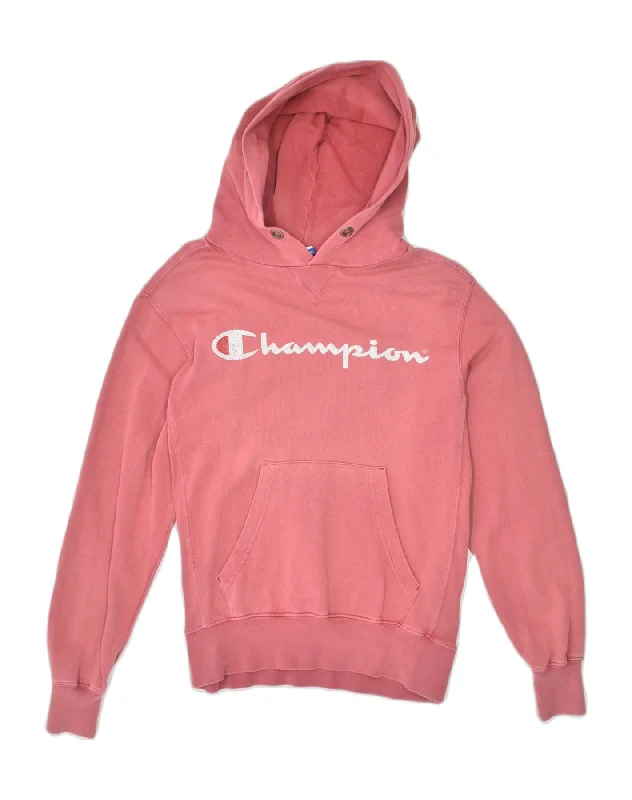 CHAMPION Womens Graphic Hoodie Jumper UK 10 Small Pink Cotton