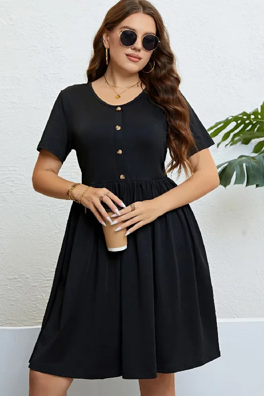 Buttoned Short Sleeve Dress