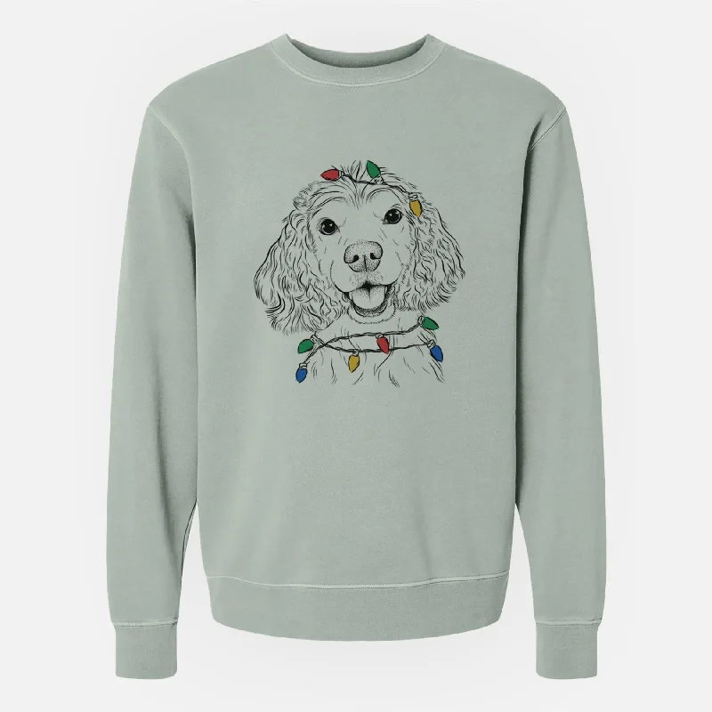 Christmas Lights Cricket the American Cocker Spaniel - Unisex Pigment Dyed Crew Sweatshirt