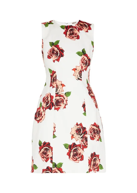 Flared Sheath Dress In Printed Cotton Twill