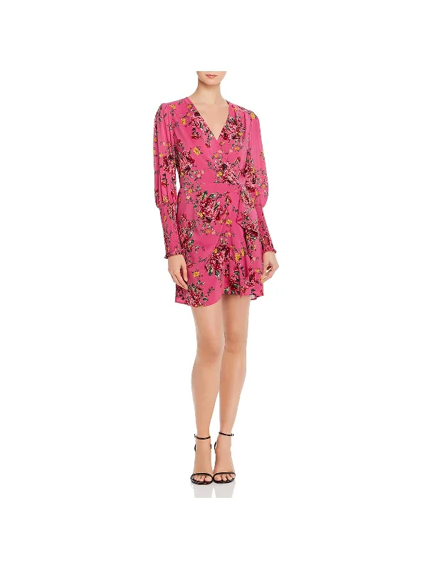 Rosie Womens Floral Mini Wrap Dress