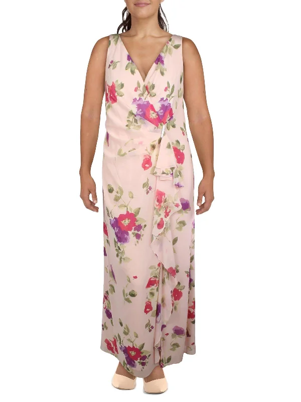 Womens Chiffon Floral Evening Dress