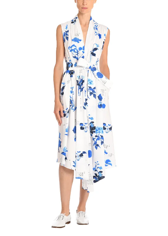 Sleeveless Asymmetrical Dress In Printed Poplin