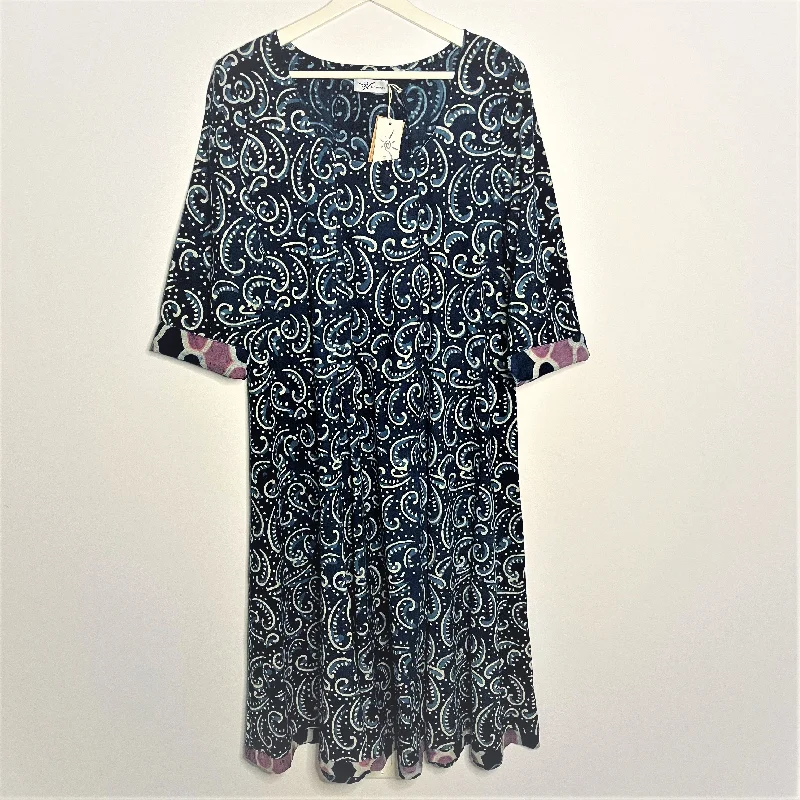 Crewneck Dress with Accent Cuffed Sleeves - 100% Cotton Hand Block Printed