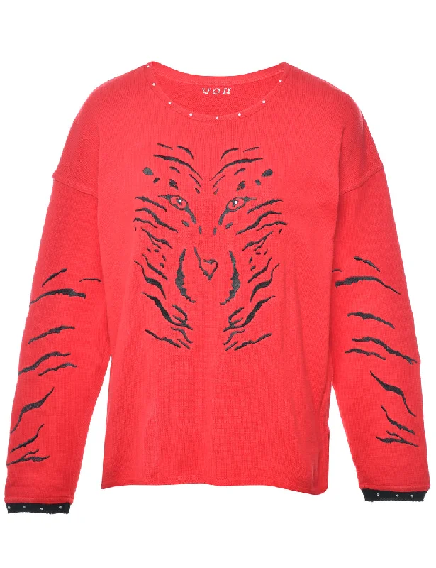 Animal Print Red Jumper - L