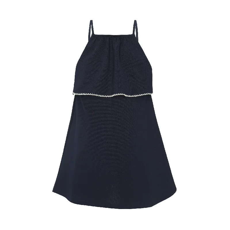 Navy tank dress with ruffle by Little Parni