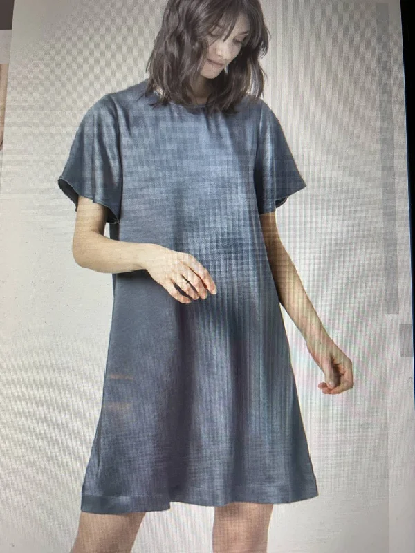 Flutter Sleeve Satin Dress In Slate Blue