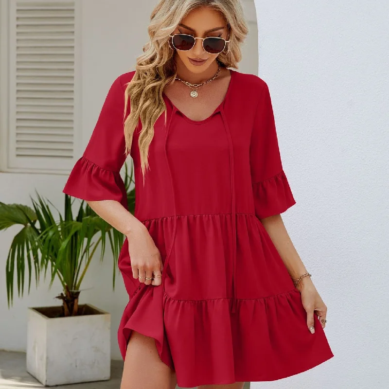 Maxime Short Sleeve Lace-up Dress