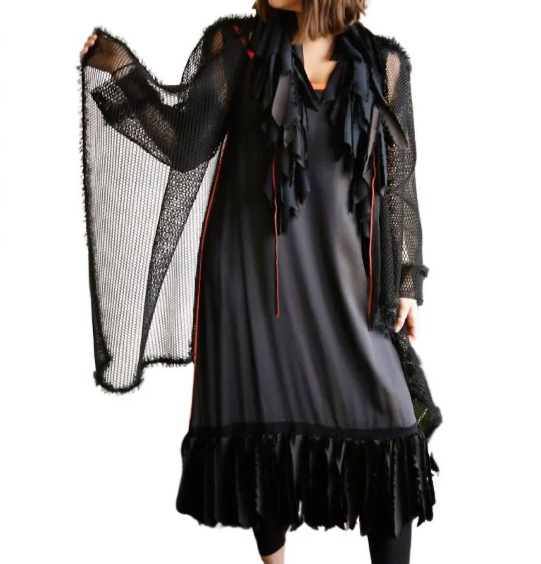 One Of A Kind Couture Long Duster In Black Mesh