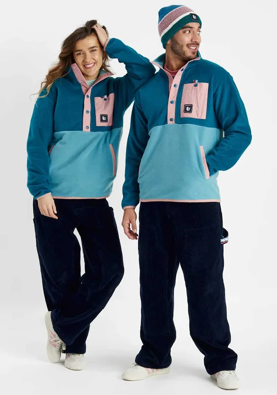 Harper & Lewis Aries Unisex Popper Neck Fleece, Teal and Pink