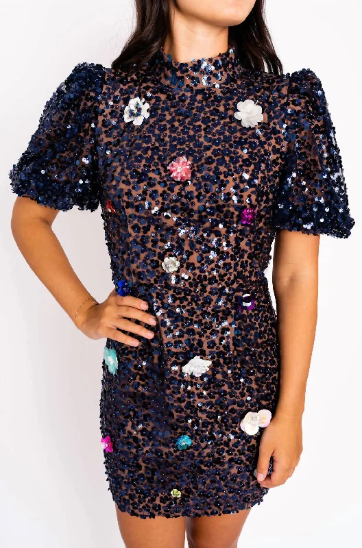 Floral Sequin In Navy Floral