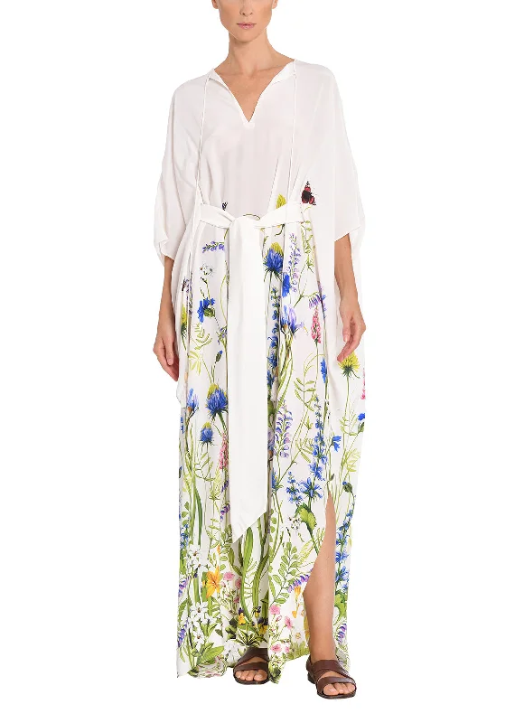 Caftan In Printed Crepe De Chine