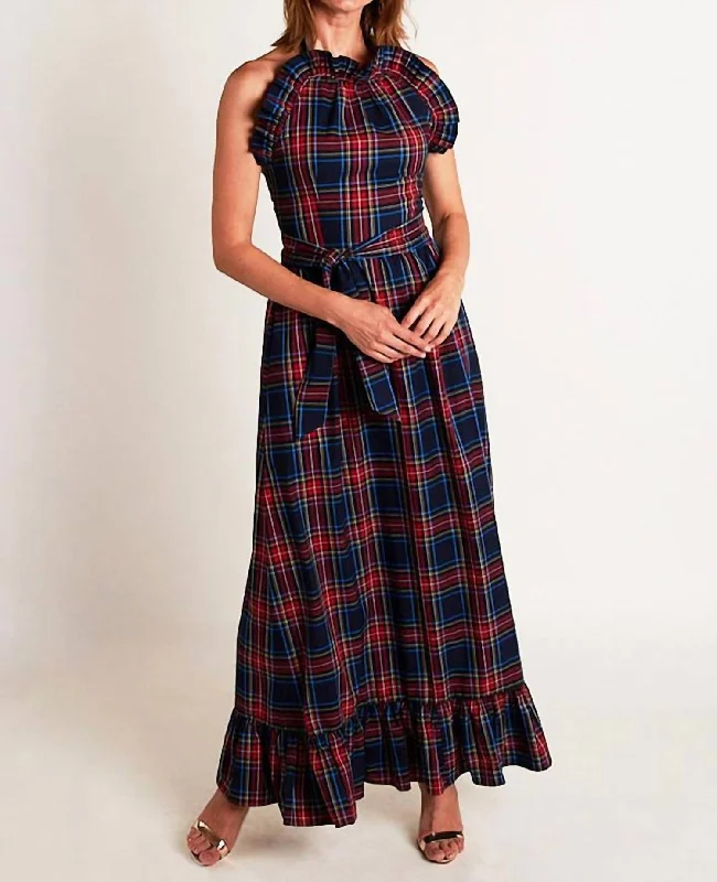 Dove Maxi Dress In Navy Plaid