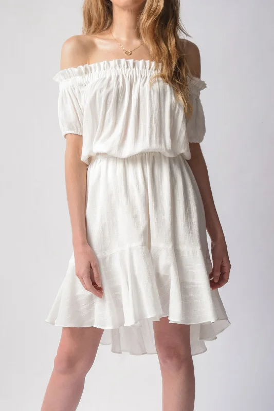 Niara Short Sleeve Peasant Dress in White