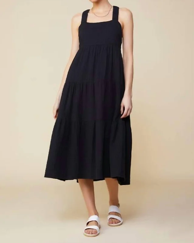 Cotton Cross Back Midi Dress In Black