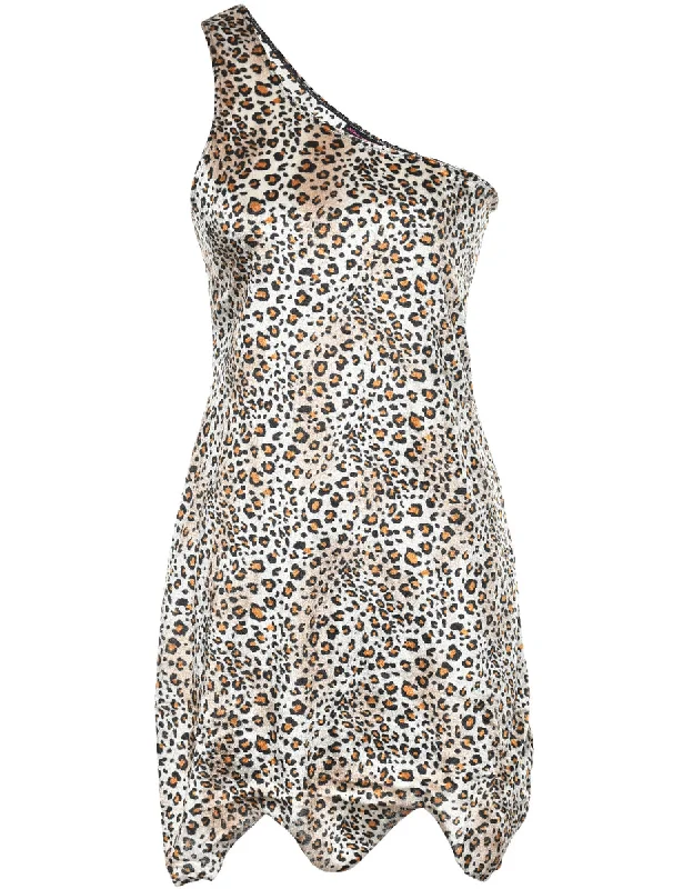 One Shouldered Leopard Print Dress - S