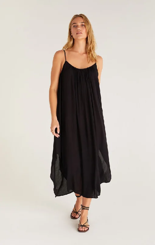 Z SUPPLY Tiana Crinkle Midi Dress IN BLACK AND ROSE VIOLET