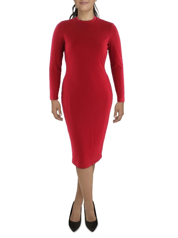 Womens Mock Neck Midi Shift Dress