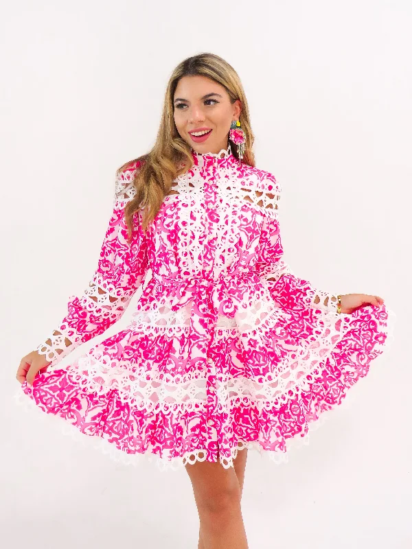 Positano Fuchsia Crochet Lace Dress