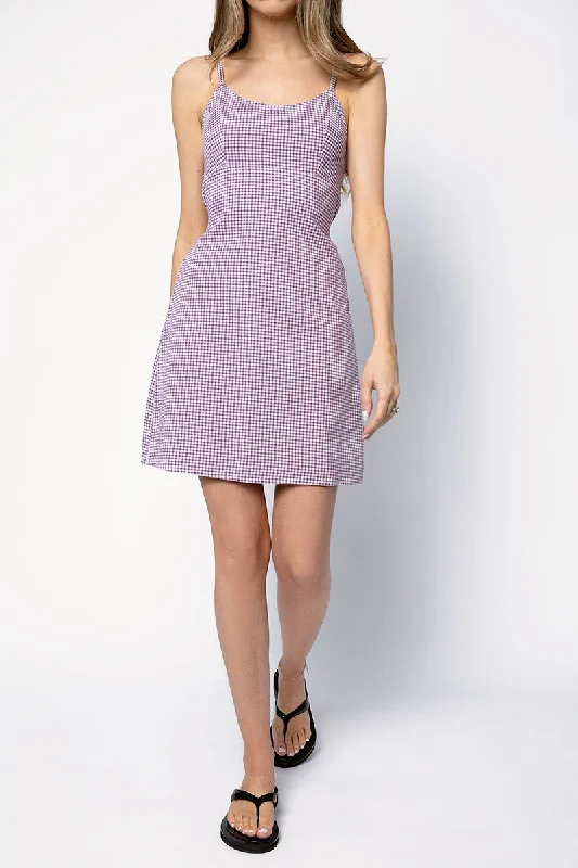 Empire Waist Mini Dress in Purple Gingham