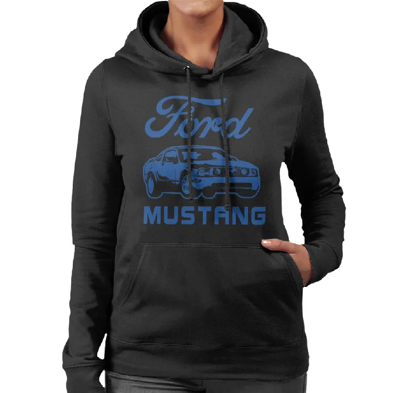 Ford Mustang Blue Outline Women's Hooded Sweatshirt