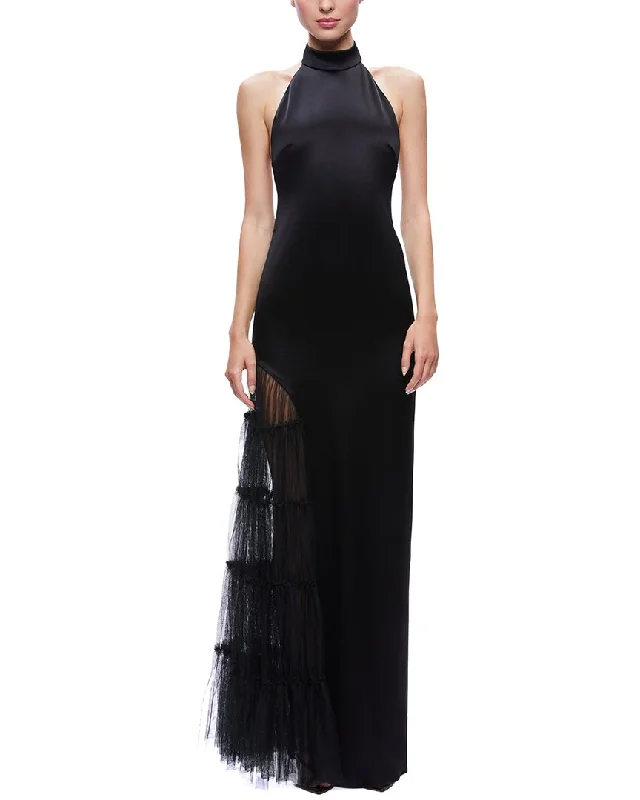 alice + olivia Ryn Slit Tulle Panel Maxi Dress