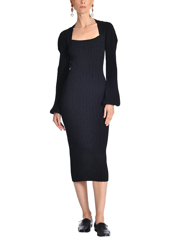 Long Sleeve Knit Dress In Viscose Crepe