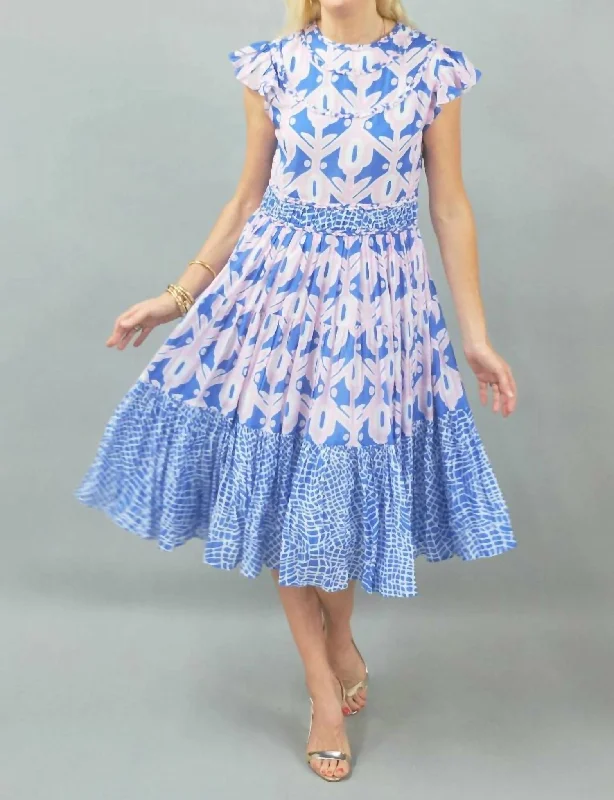 Cecily Dress In Larkin Blue/pink