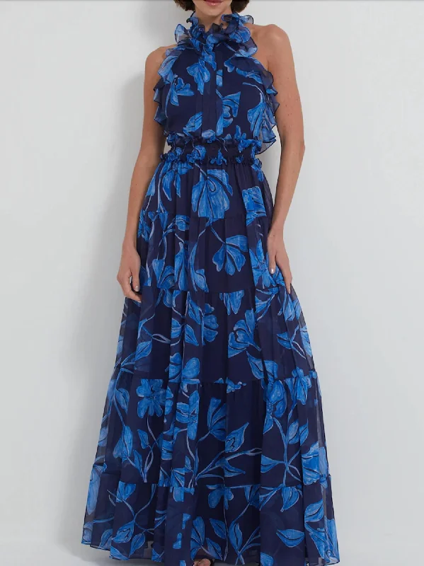 Nightflower Open Back Maxi Dress In Indigo