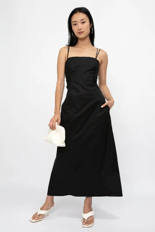 Tie Back Midi Dress in Noir