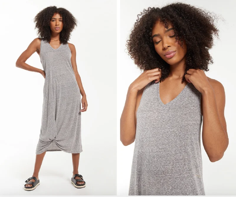 Z SUPPLY REVERIE KNOT TRIBLEND DRESS IN BLACK AND HEATHER GREY