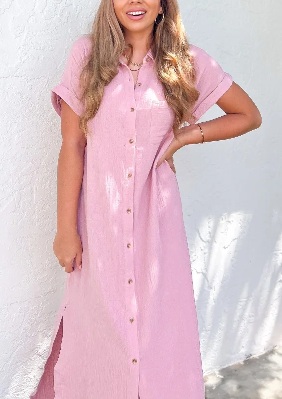 Rosé Dreams Maxi Shirt Dress