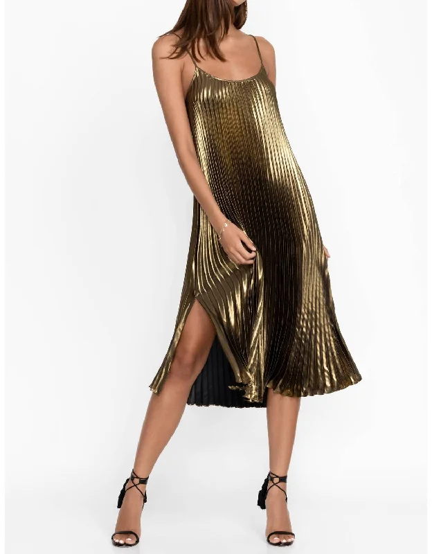 Gold Gem Pleated Midi Dress