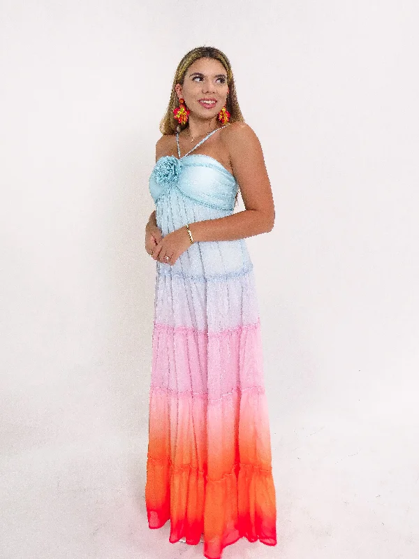 Rosette Ombre Maxi Dress