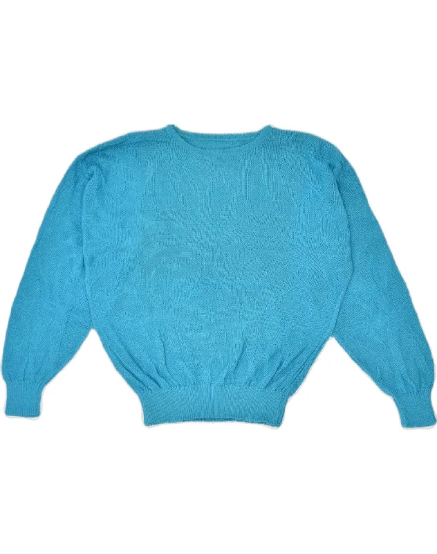 VINTAGE Womens Crew Neck Jumper Sweater UK 18 XL Blue Floral Acrylic