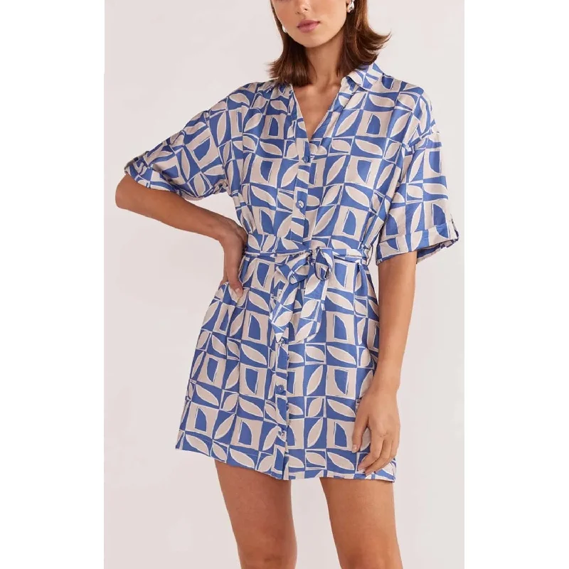 Dress Alto Mini Shirtdress - Blue Geo